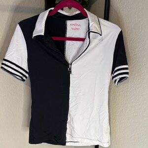 Kinona Black and White Polo with Red Accents
